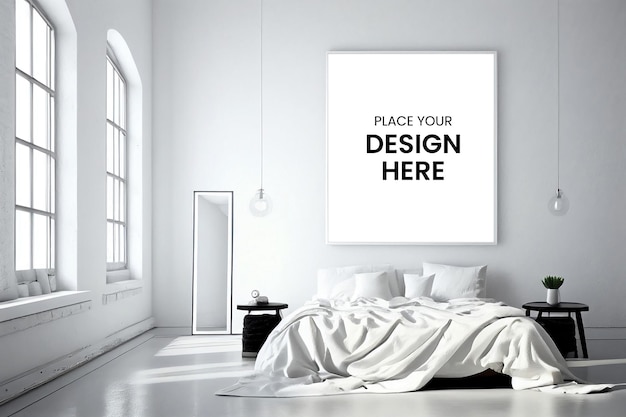 Mockup di telaio in tela interno in una camera da letto