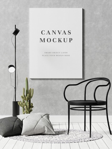 mockup di telaio in tela vuota rendering 3d
