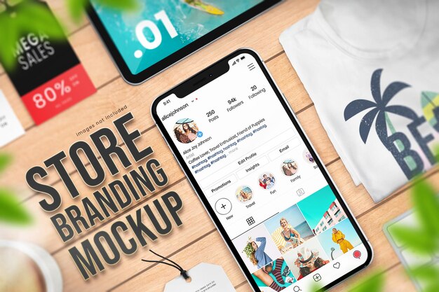 mockup di telefono e mockup di tshirt per il marchio del negozio