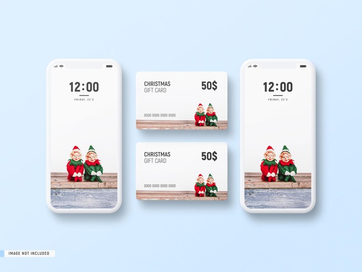 Mockup di telefono minimo e modello di carta regalo di Natale