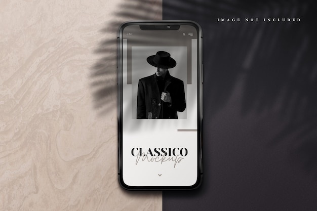 Mockup di telefono moderno 3D con sovrapposizione di ombre