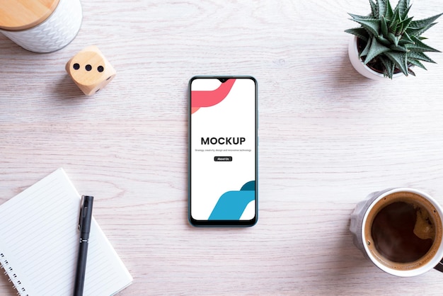 Mockup di telefono piatto sulla scrivania