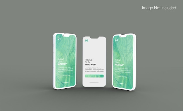 Mockup di telefono realistico con schermo in argilla con vista laterale e frontale