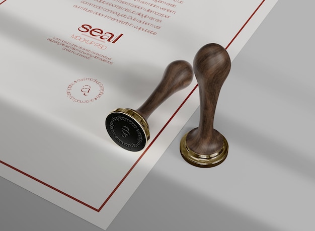 Mockup di timbro con manico in legno