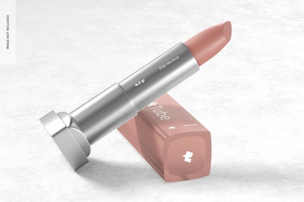 Mockup di tubo per rossetto metallico, appoggiato