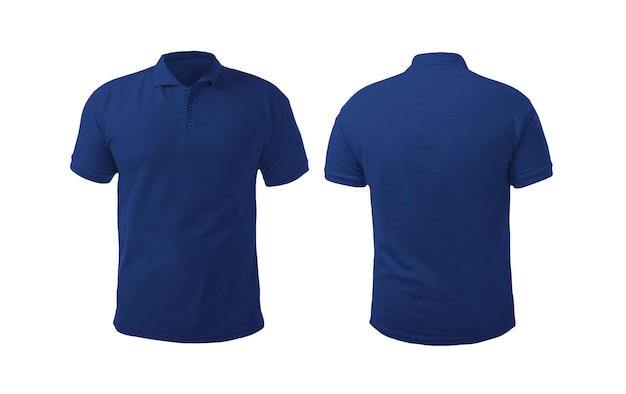 Mockup di una maglietta polo blu con vedute anteriori e posteriori