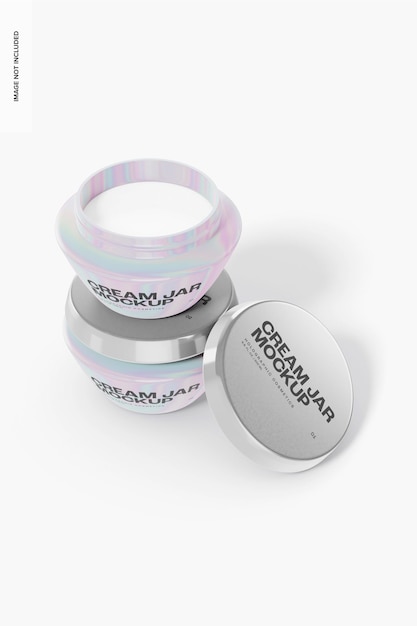 Mockup di vasetti di crema olografica, impilati