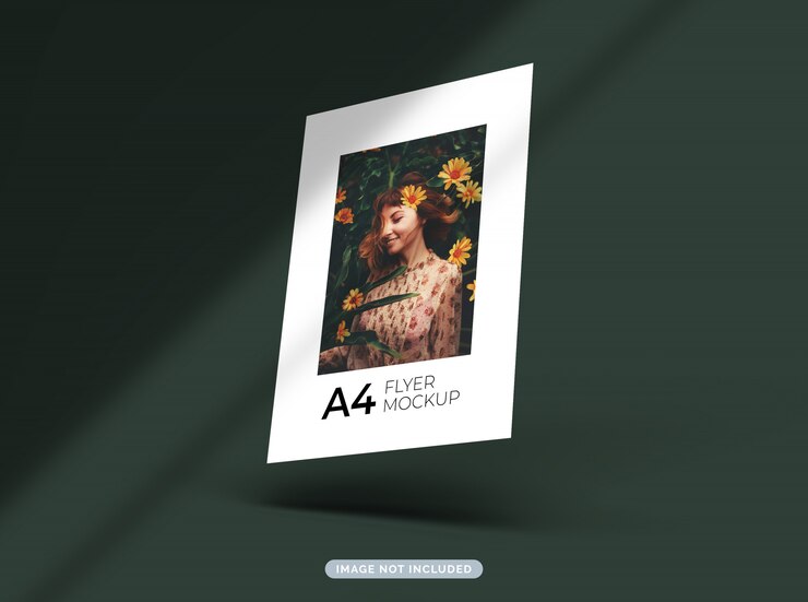 PSD mockup di volantino di formato a4 che galleggia con l'ombra