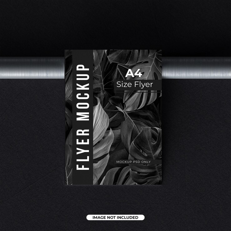 Mockup di volantino monofacciale formato A4 di lusso nero
