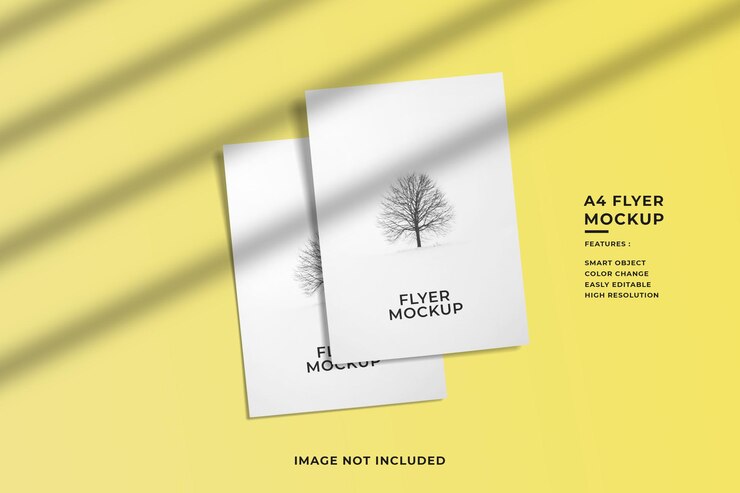 Mockup di volantino su sfondo giallo con ombra