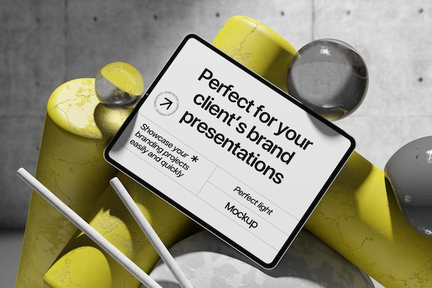 Mockup digitale del tablet dekstop con rendering 3D realistico.