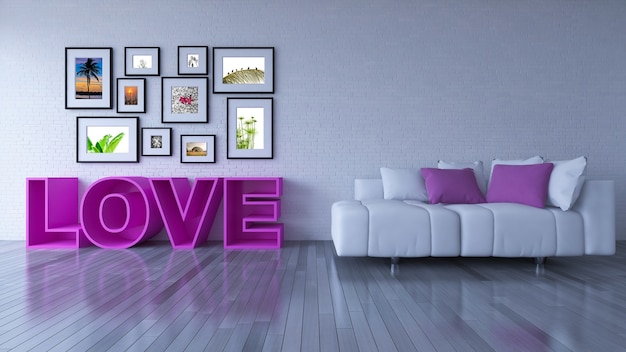 Mockup de diseño interior con concepto de amor