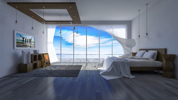 PSD mockup de diseño interior con dormitorio moderno