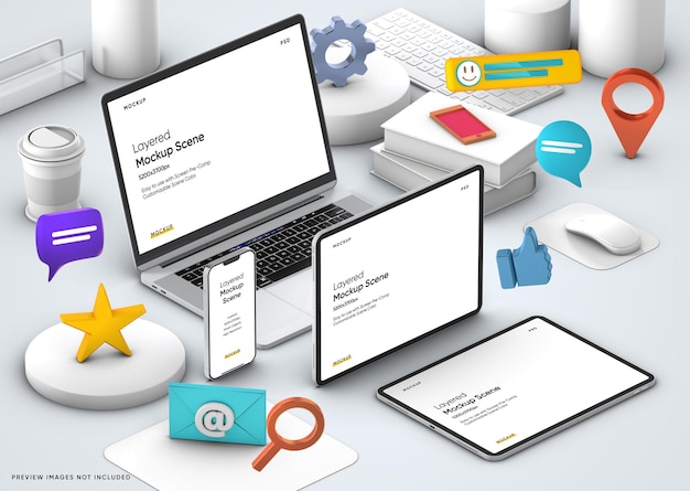 Mockup de dispositivo inteligente en capas