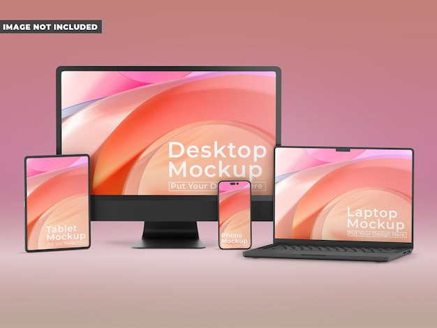 Mockup de dispositivos con teléfono, computadora portátil y tableta