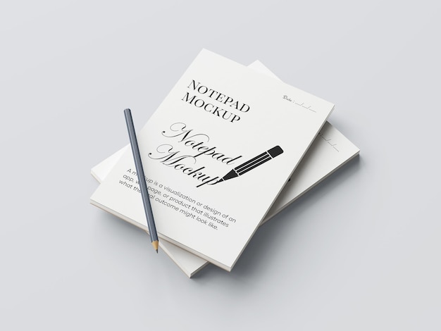 Mockup do bloco de notas com lápis e papel
