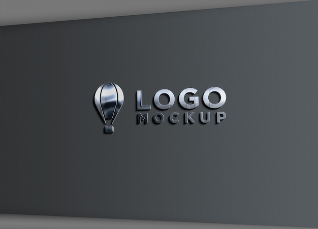 Mockup do logotipo do efeito do chrome para assinar parede