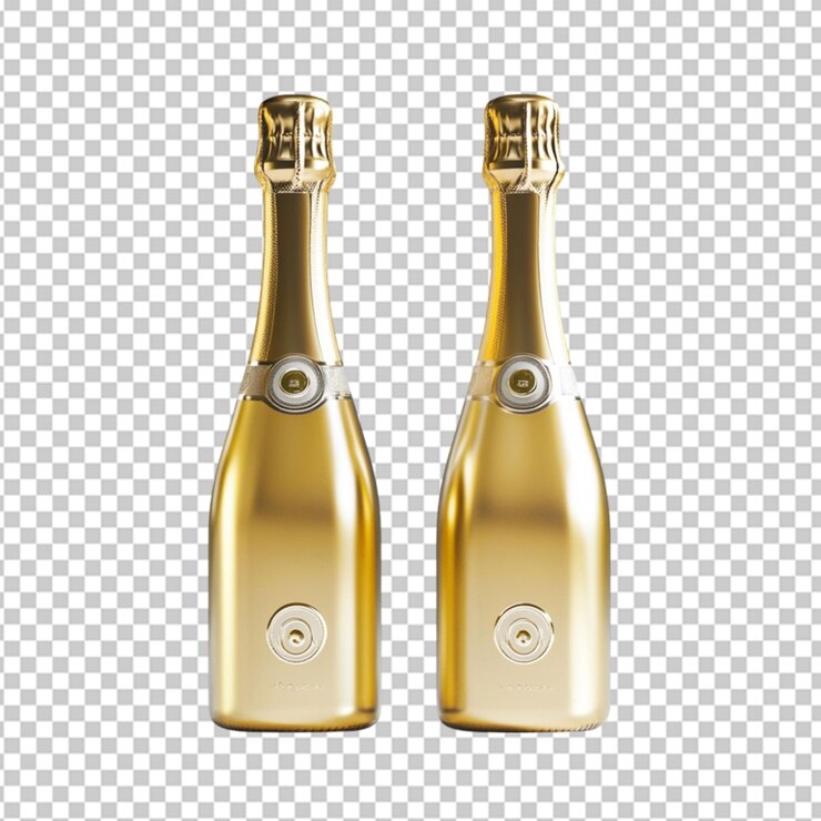 PSD mockup de dos botellas de champán sobre un fondo transparente