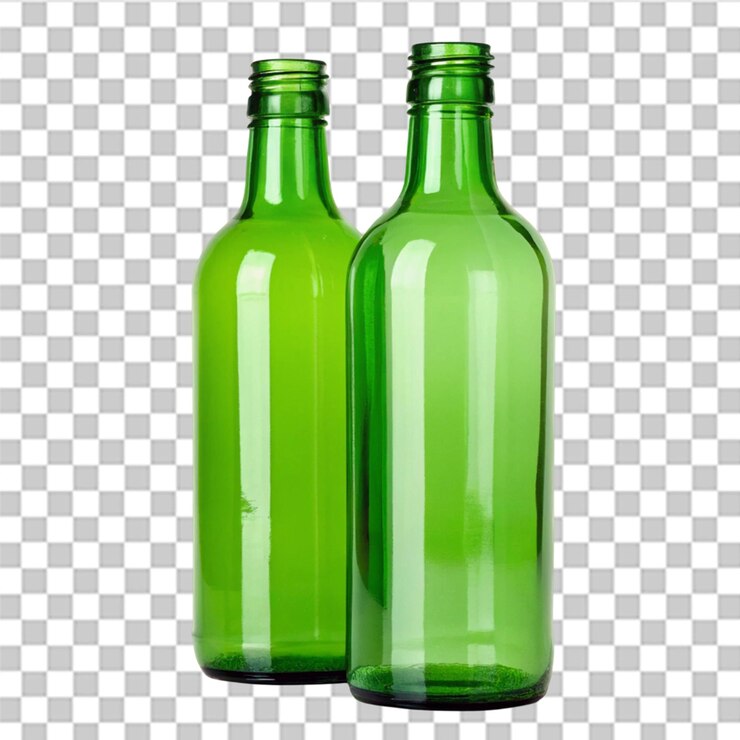 PSD mockup de dos botellas verdes aisladas sobre un fondo transparente