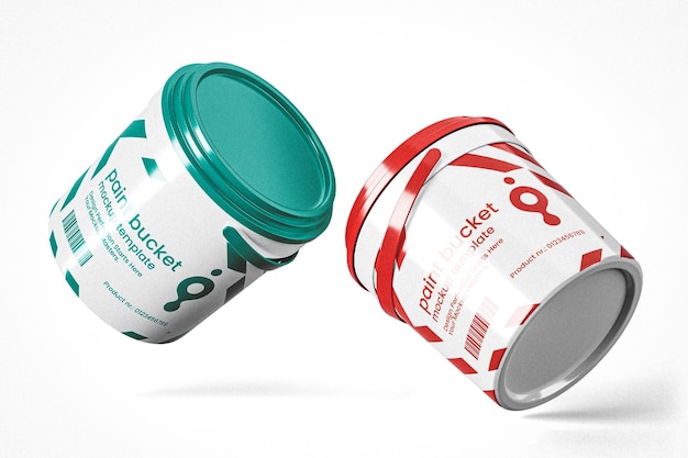 Mockup de dos cubos de pintura flotantes