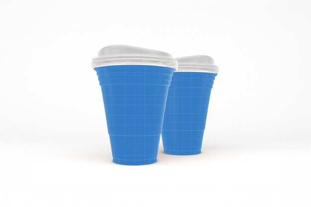 Mockup de dos vasos de plástico azules