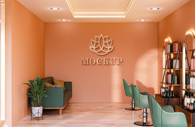 Mockup du logo mural de la salle de la clinique de beauté Rendering 3D réaliste