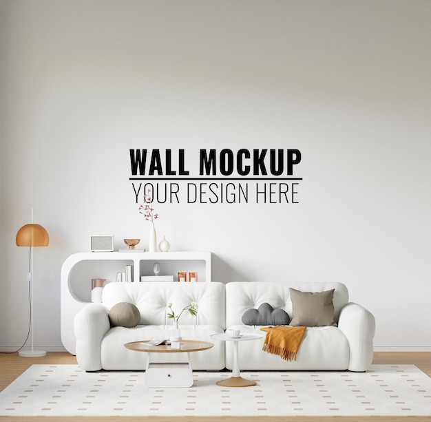 PSD mockup du mur du salon intérieur 3d rendu illustration 3d