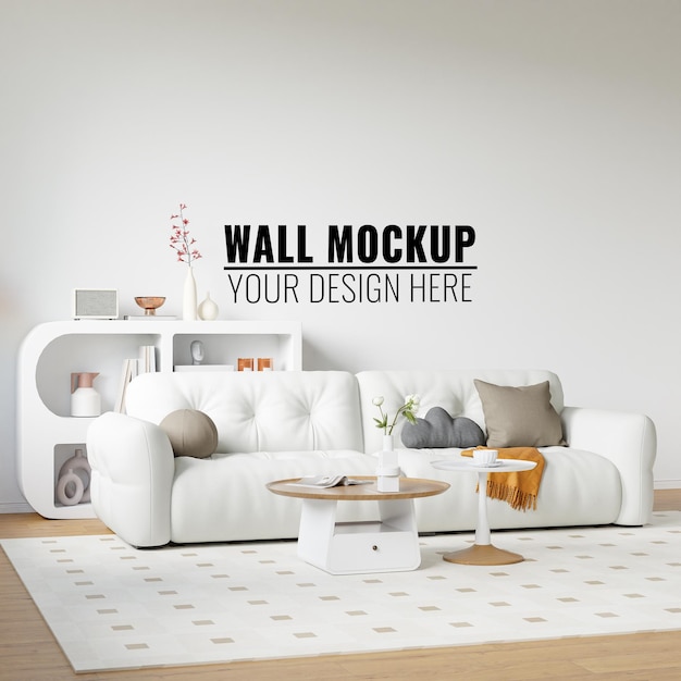 PSD mockup du mur du salon intérieur 3d rendu illustration 3d