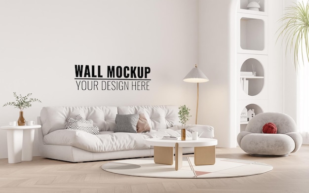 PSD mockup du mur du salon intérieur 3d rendu illustration 3d