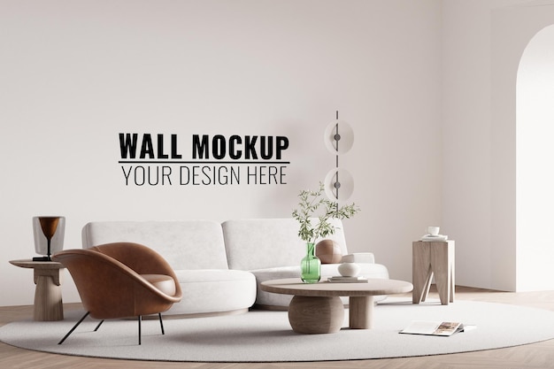 PSD mockup du mur du salon intérieur 3d rendu illustration 3d