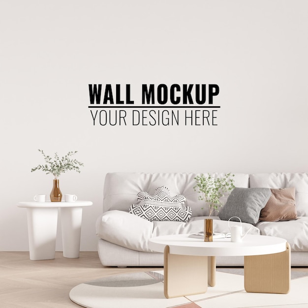 PSD mockup du mur du salon intérieur 3d rendu illustration 3d