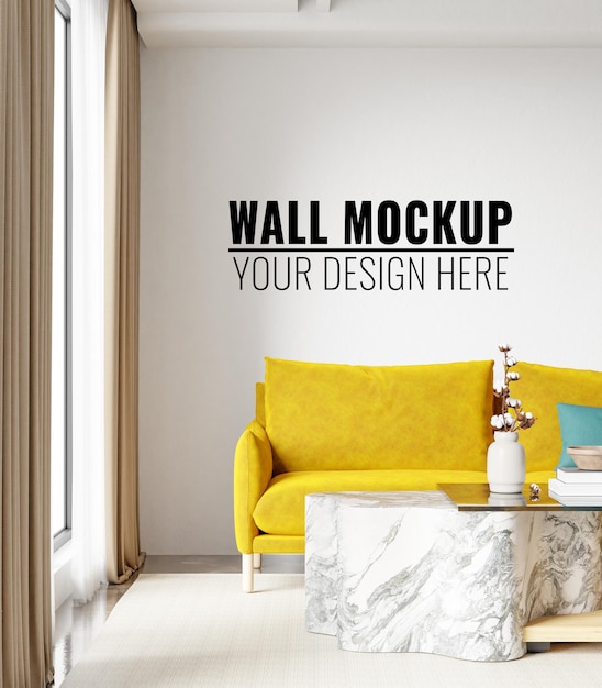 PSD mockup du mur du salon intérieur 3d rendu illustration 3d