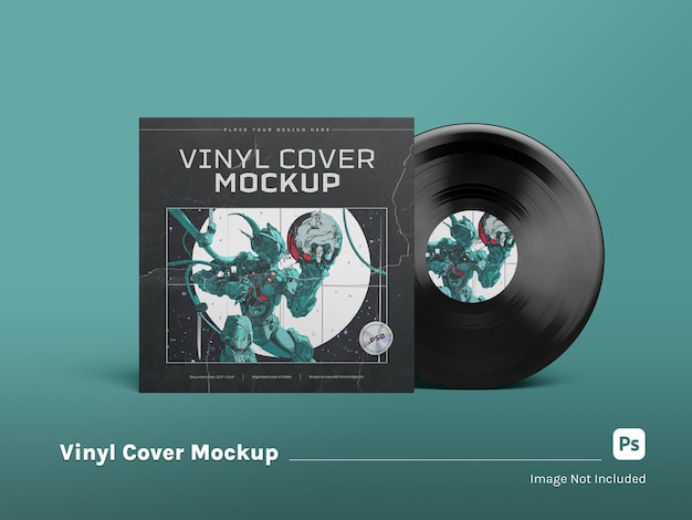 PSD mockup e capa de vinil vista frontal ao nível dos olhos