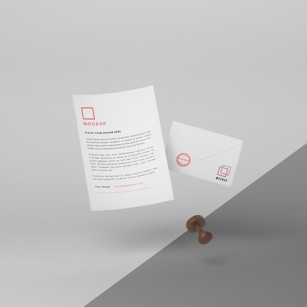 Mockup e timbro di carta levitante