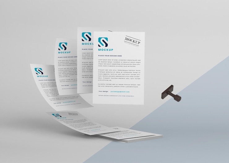 PSD mockup e timbro di carta levitante