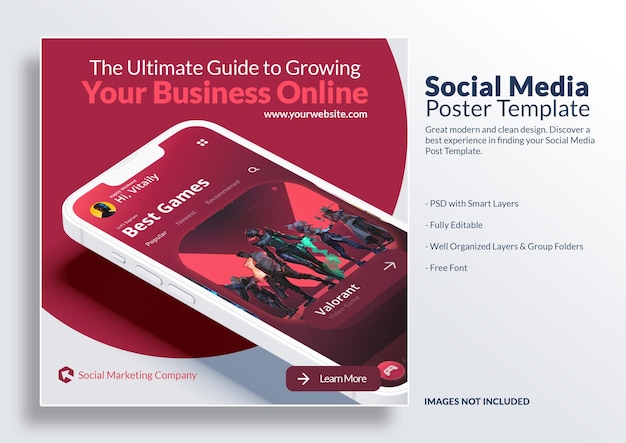 Mockup d'écran d'application de téléphone mobile et marketing numérique modèle PSD d'affiche de médias sociaux