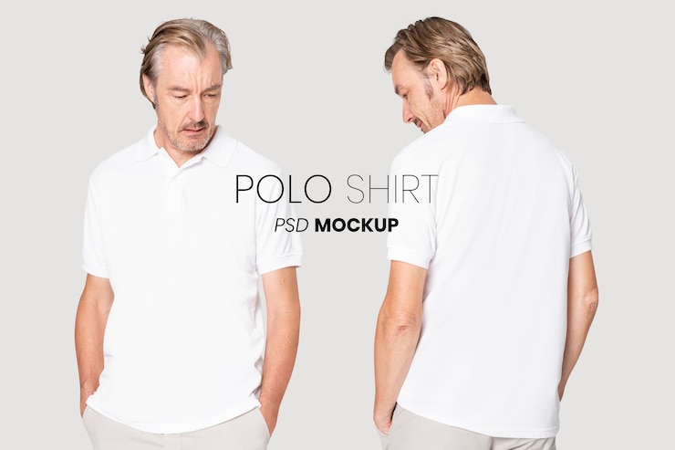 PSD mockup editable de polo maduro psd para anuncio de ropa básica