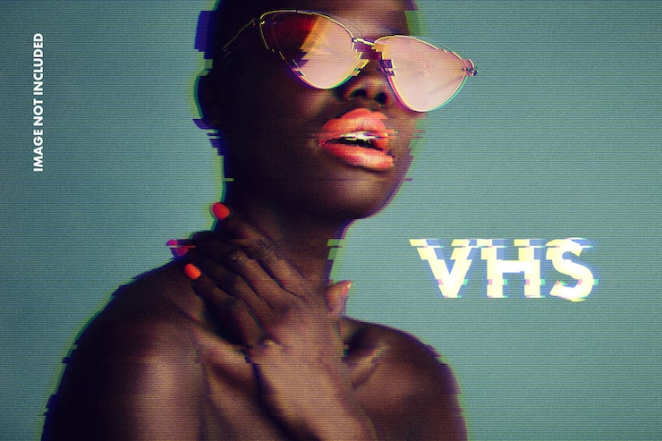 PSD mockup effetto foto glitch vhs