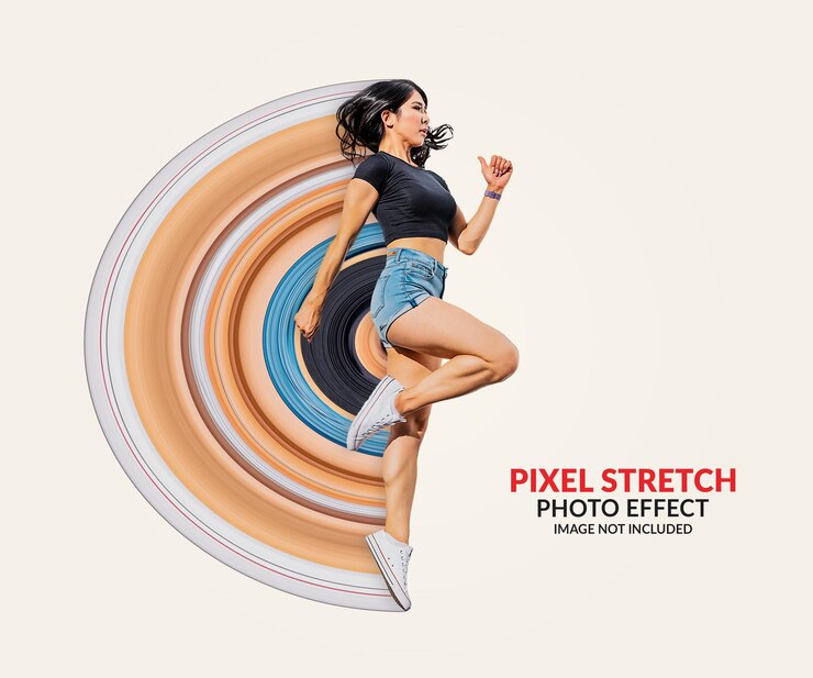 PSD mockup effetto stiramento pixel circolare