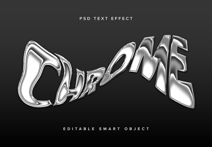 PSD mockup effetto testo cromato deformato