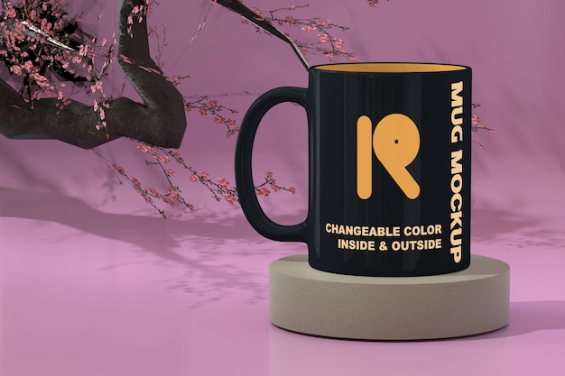 Mockup einer bearbeitbaren Farbe außen und innen für Keramik-Kaffeetasse Premium Psd