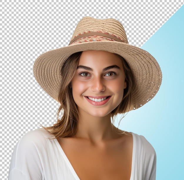 PSD mockup einer lächelnden frau mit strohhut