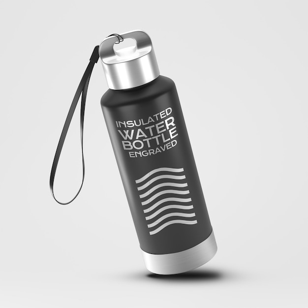 Mockup einer wiederverwendbaren isolierten Wasserflasche mit Gravur