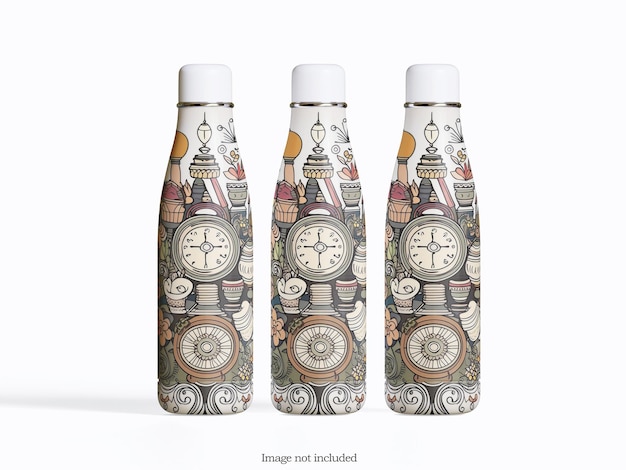 Mockup einer wiederverwendbaren Wasserflasche auf einer PSD-Datei mit weißem Hintergrund