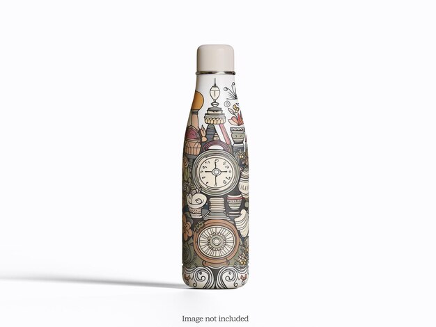 Mockup einer wiederverwendbaren Wasserflasche auf einer PSD-Datei mit weißem Hintergrund