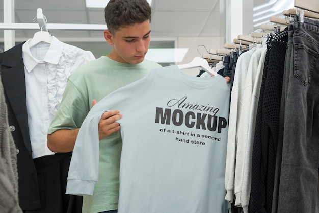 PSD mockup eines t-shirts im laden