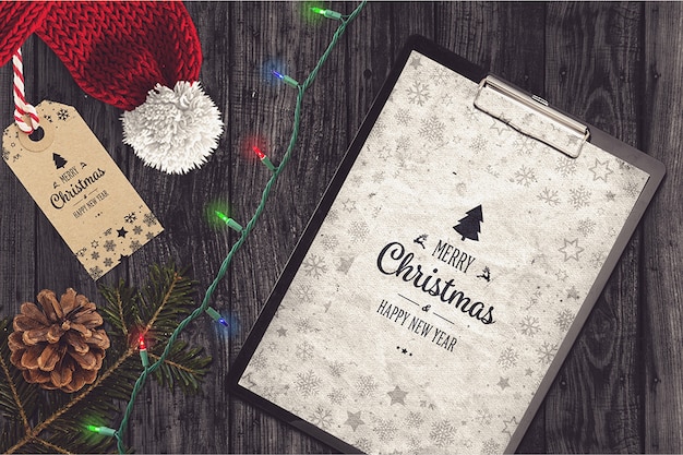 Mockup elegante de carpeta con diseño de navidad