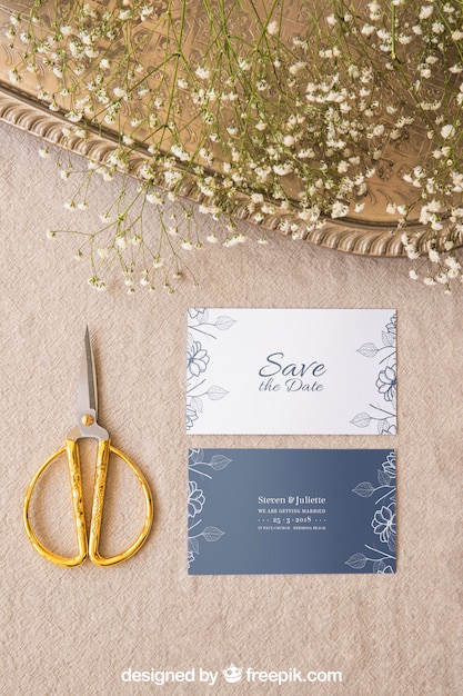 PSD mockup elegante de invitación de boda