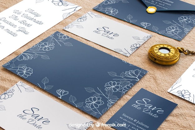 PSD mockup elegante de invitación de boda