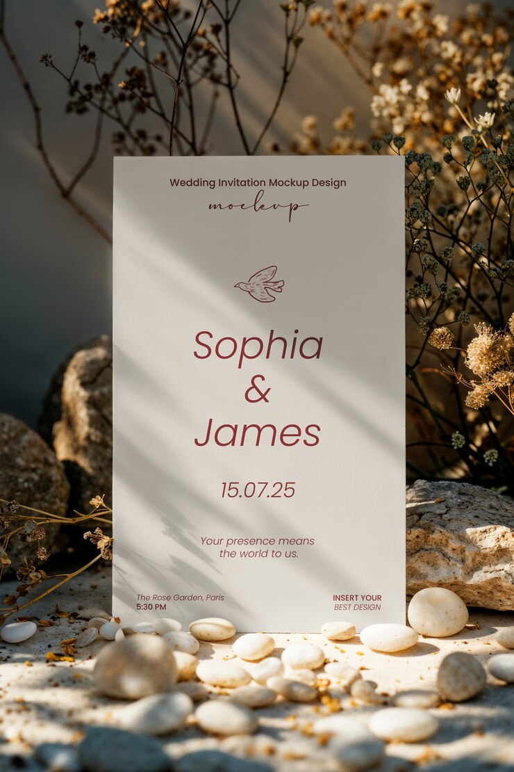 PSD mockup elegante de invitación de boda